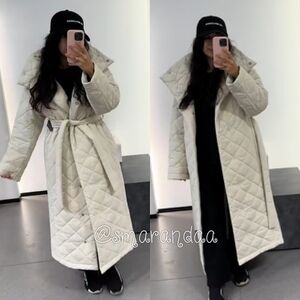 Zara Quilted Jacket Puffer Coat Cream